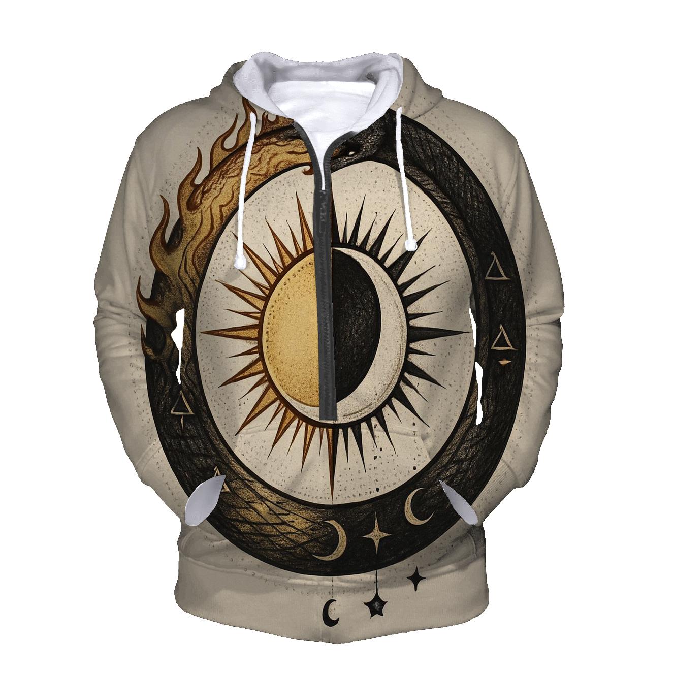 Alchemical Sun Moon Ouroboros printed hoodies