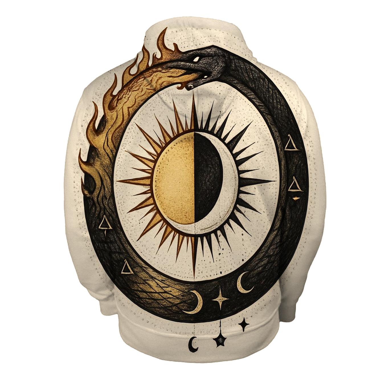 Alchemical Sun Moon Ouroboros printed hoodies
