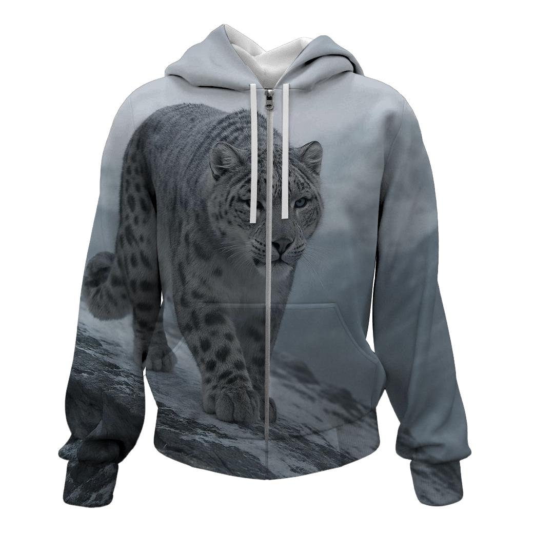 Snow Leopard On Wind Carved Ridge lightweight hoodies