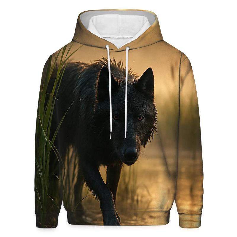 Wetland Wolf Emerging From Reed Bed premium hoodies