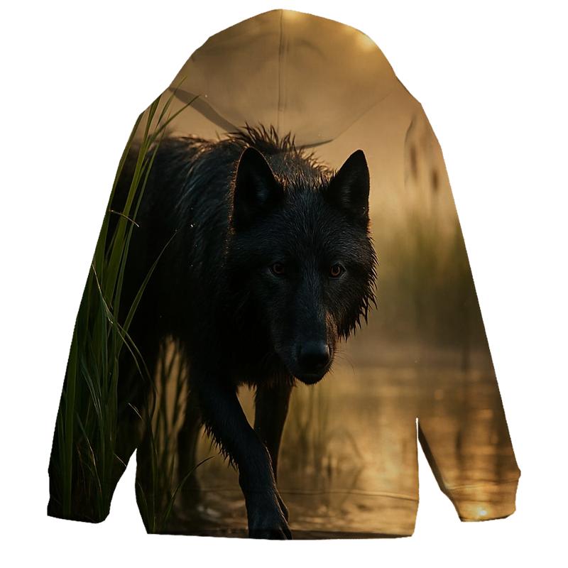 Wetland Wolf Emerging From Reed Bed premium hoodies