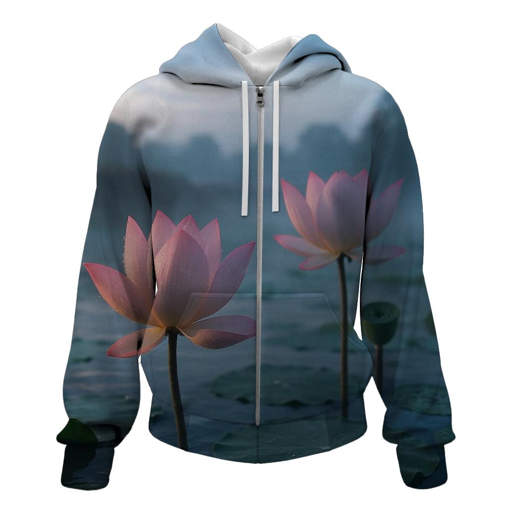 Lotus Pond At Monsoon Dawn hoodie designs