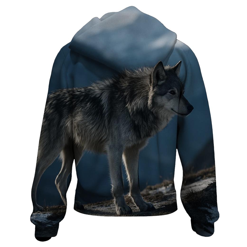 Alpine Wolf On Wind Carved Ridge zip-up hoodies