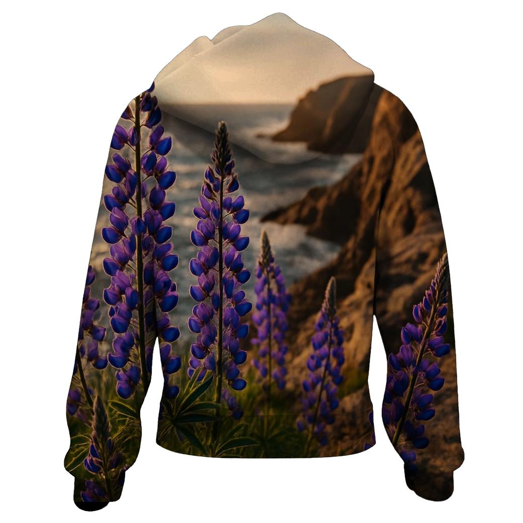 Wild Lupines On Coastal Cliff Edge pullover hoodies