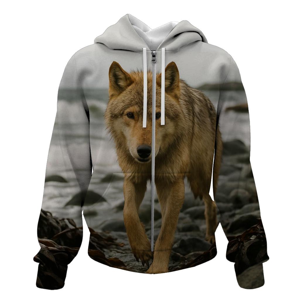 Coastal Wolf At Kelp Strewn Shoreline custom hoodies