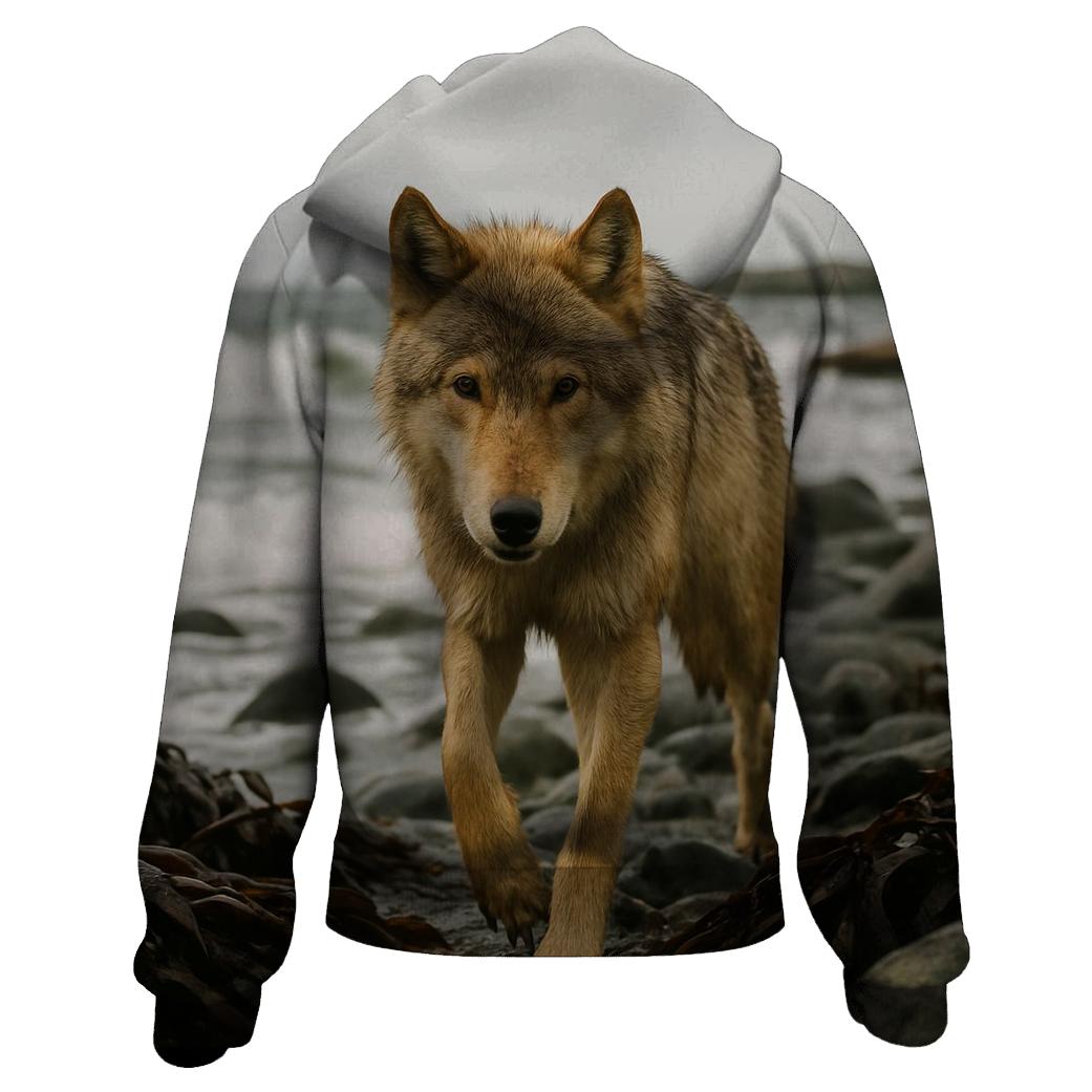 Coastal Wolf At Kelp Strewn Shoreline custom hoodies