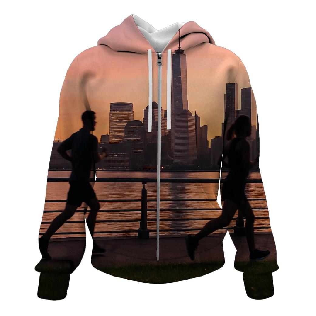 Hudson River Joggers At Sunrise Skyline heavyweight hoodies