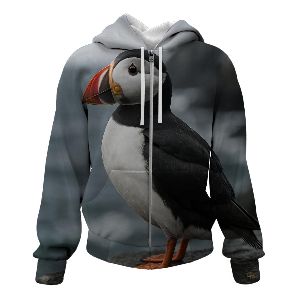 Atlantic Puffin Against Cliffside Swell designer hoodies