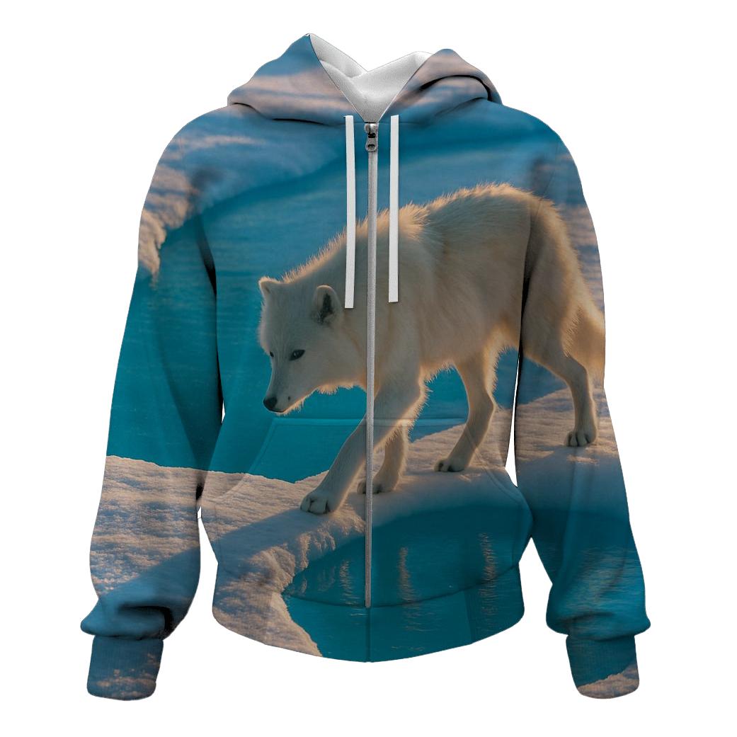Arctic Wolf Crossing Blue Melt Pool zip-up hoodies