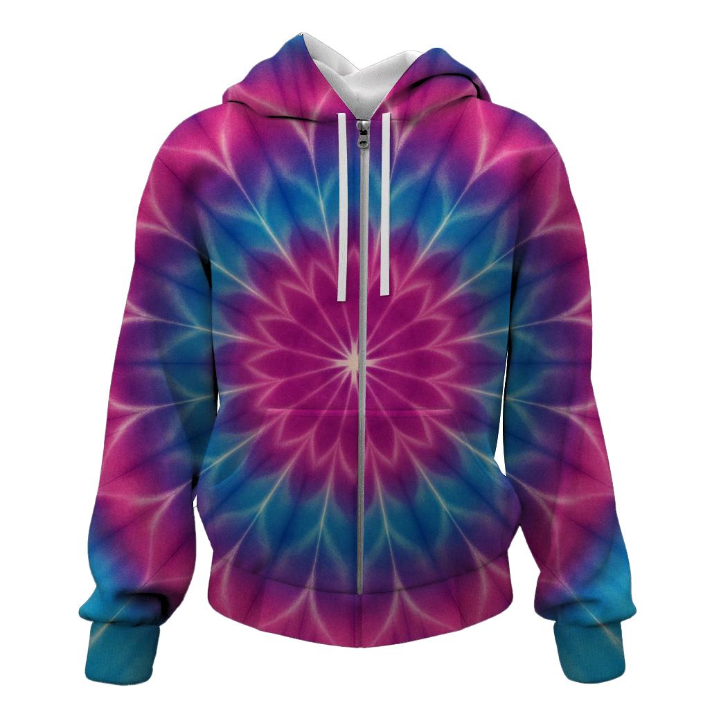 Magenta Cyan Mandala Sunburst heavyweight hoodies