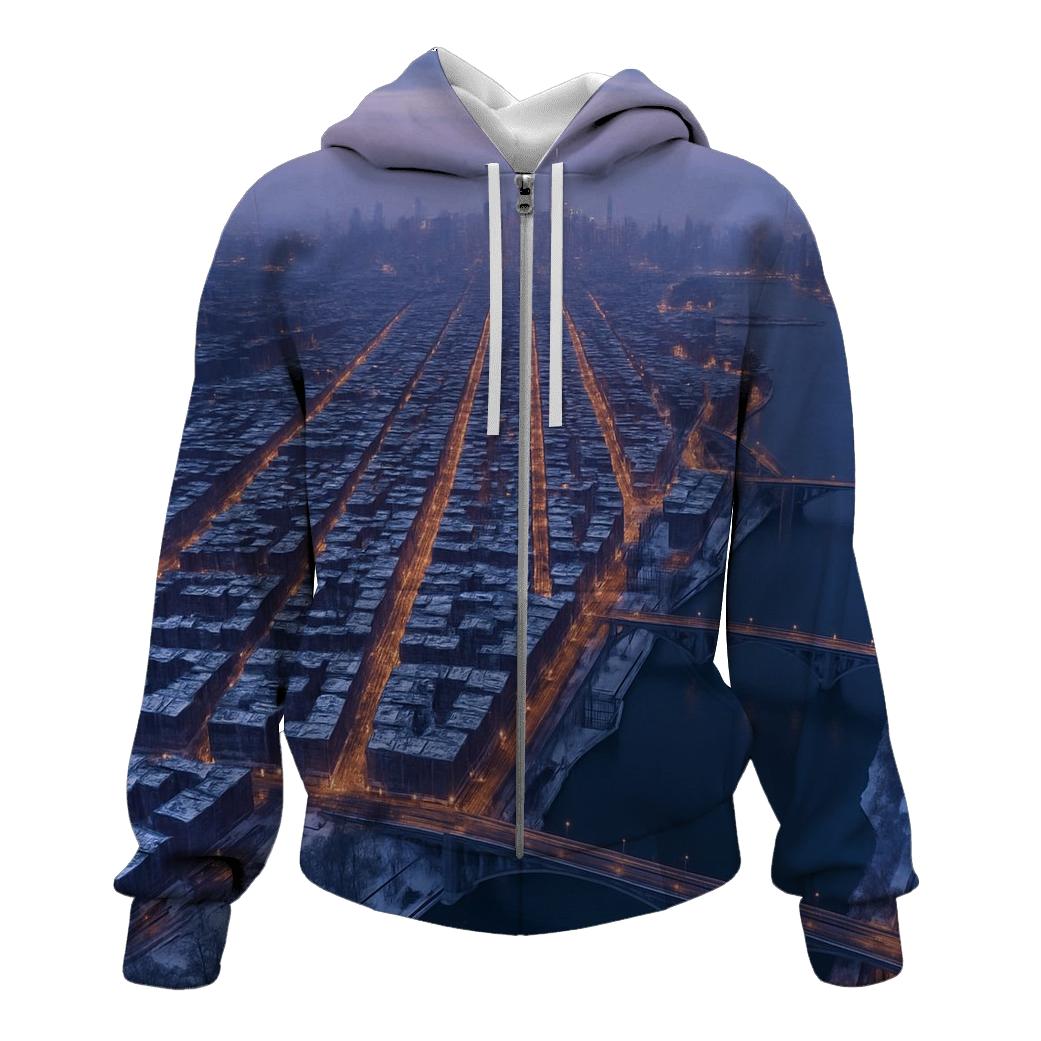 Aerial Winter Dusk Over Upper Manhattan graphic hoodies