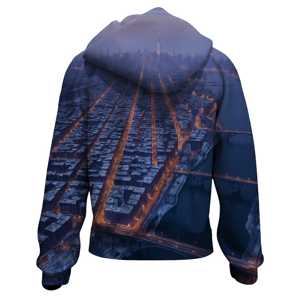 Aerial Winter Dusk Over Upper Manhattan graphic hoodies
