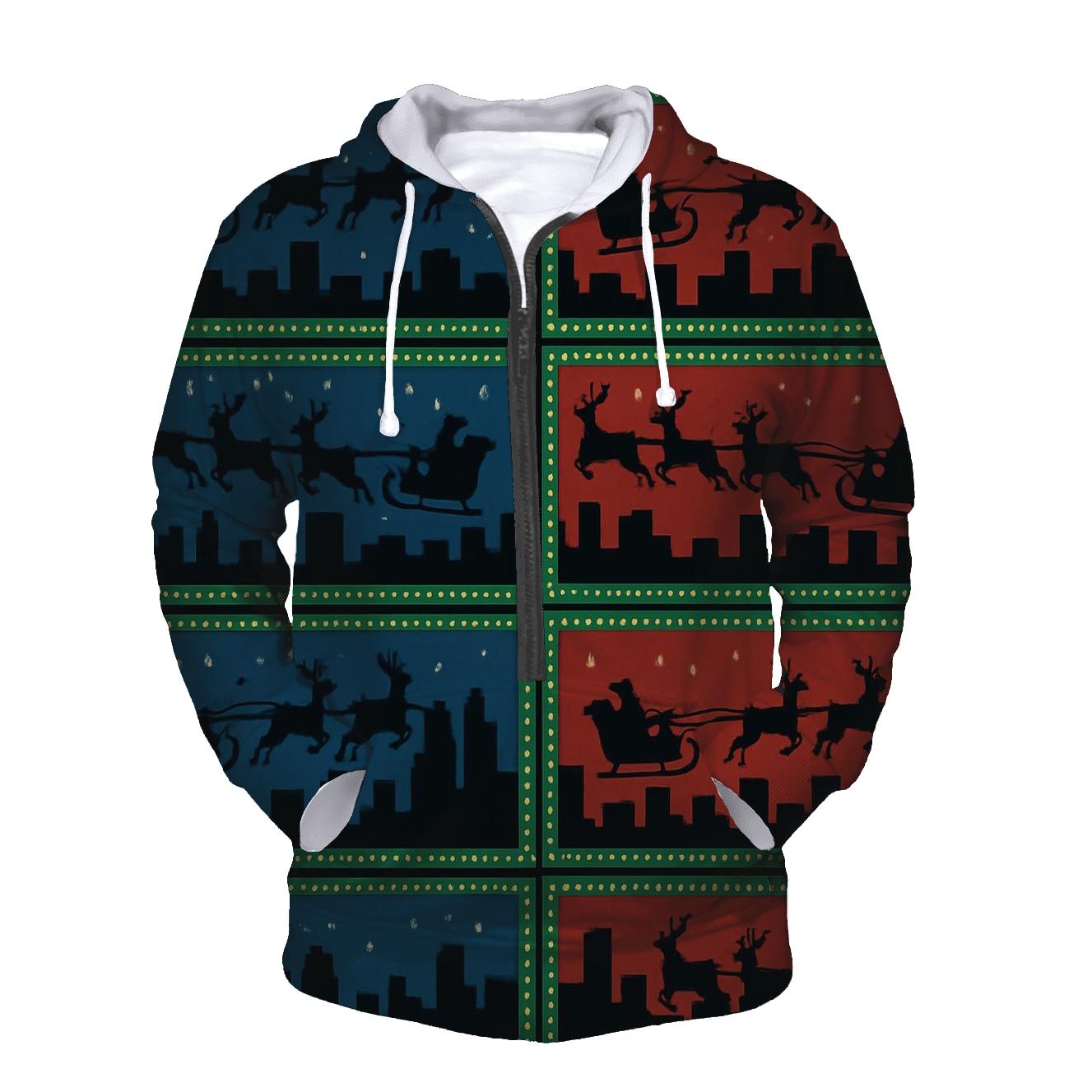 Santa Sleigh Skyline Panel Design hoodies fashion