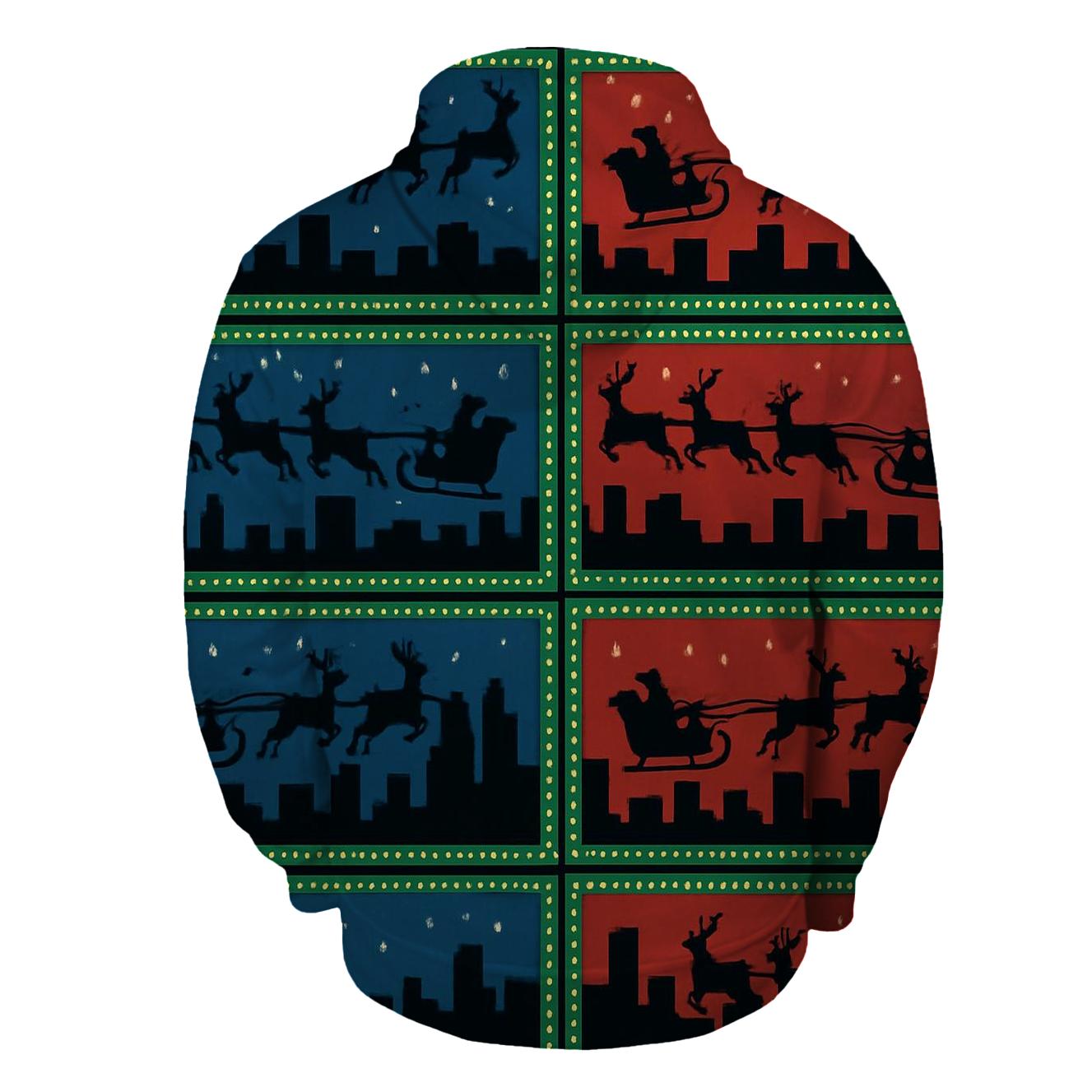 Santa Sleigh Skyline Panel Design hoodies fashion
