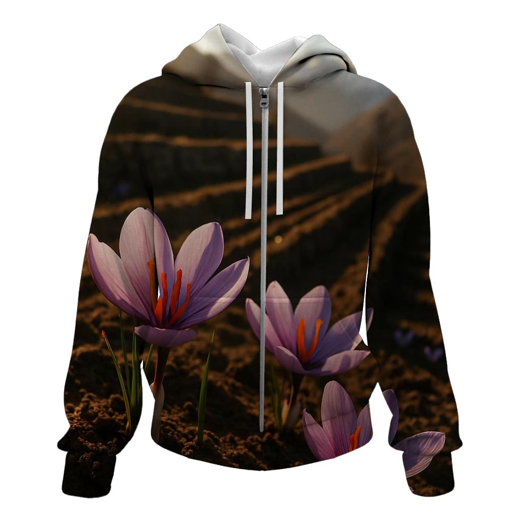 Saffron Crocus In Mountain Terrace Field hoodies fashion