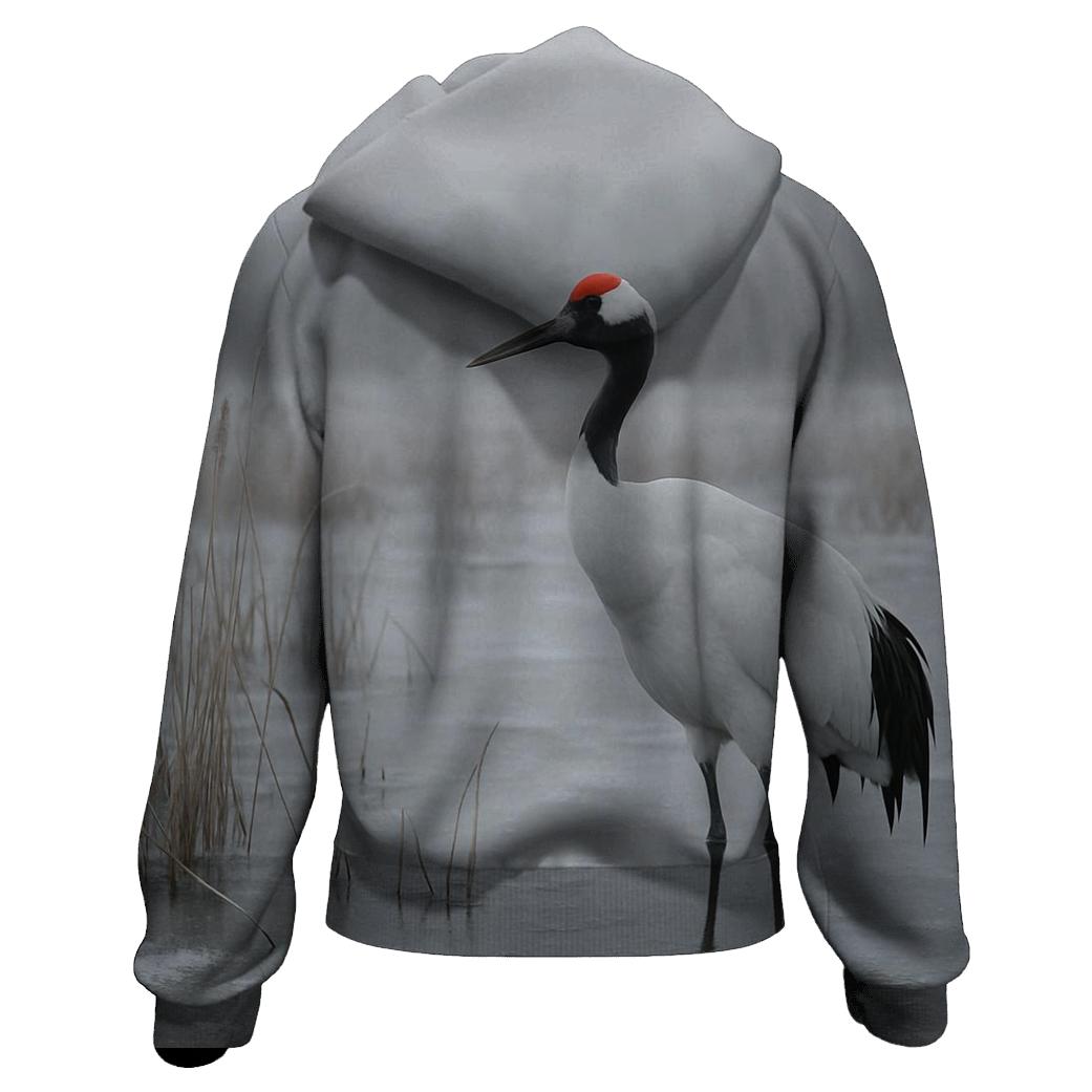 Red Crowned Crane In Winter Marsh Mist hoodie trends