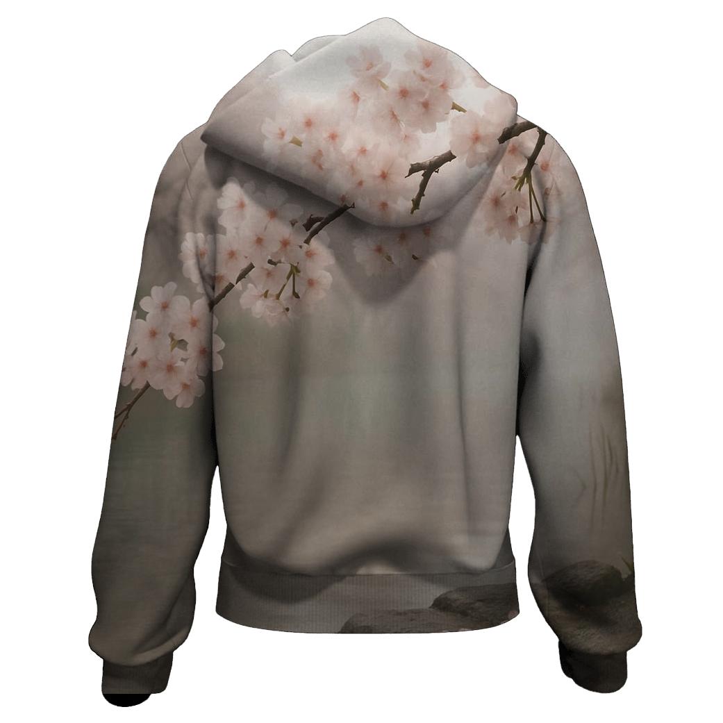 Riverbank Cherry Blossoms In Morning Mist lightweight hoodies