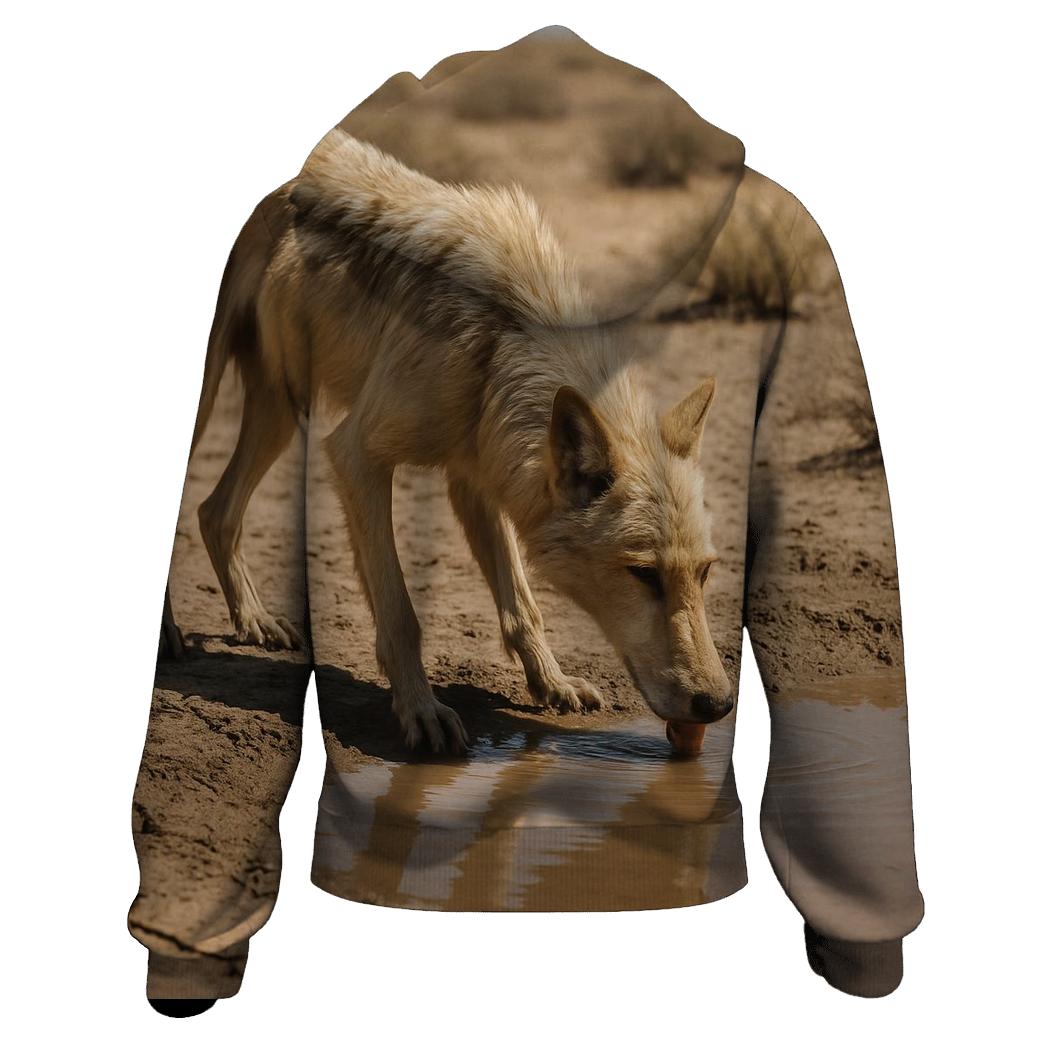 Desert Steppe Wolf At Dusty Waterhole zip-up hoodies