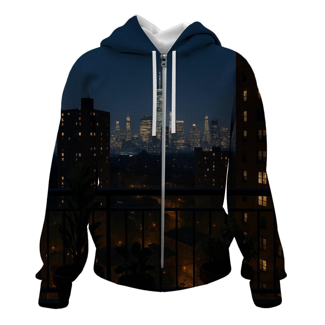Nighttime Skyline From A Bronx Highrise Balcony designer hoodies