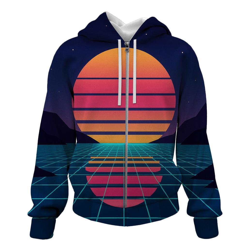 Digital Sunrise Over Grid Bay pullover hoodies