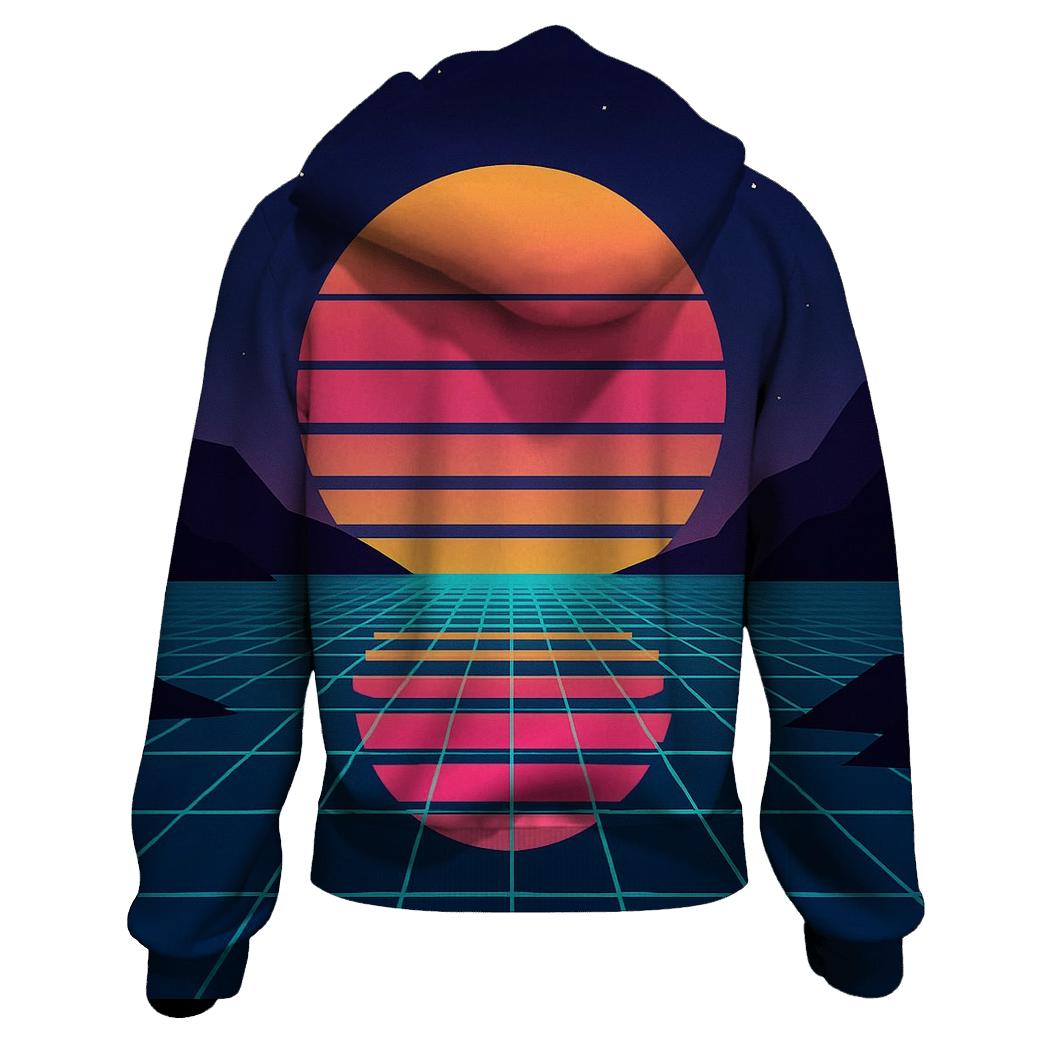Digital Sunrise Over Grid Bay pullover hoodies