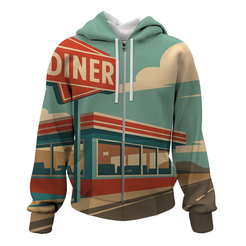 Retro Roadside Diner Break printed hoodies