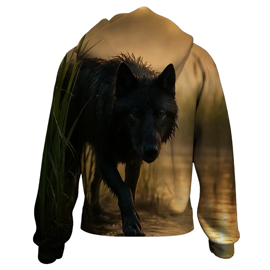 Wetland Wolf Emerging From Reed Bed embroidered hoodies