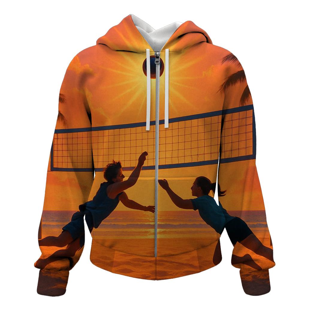Beach Volleyball Sunset Rally zip-up hoodies