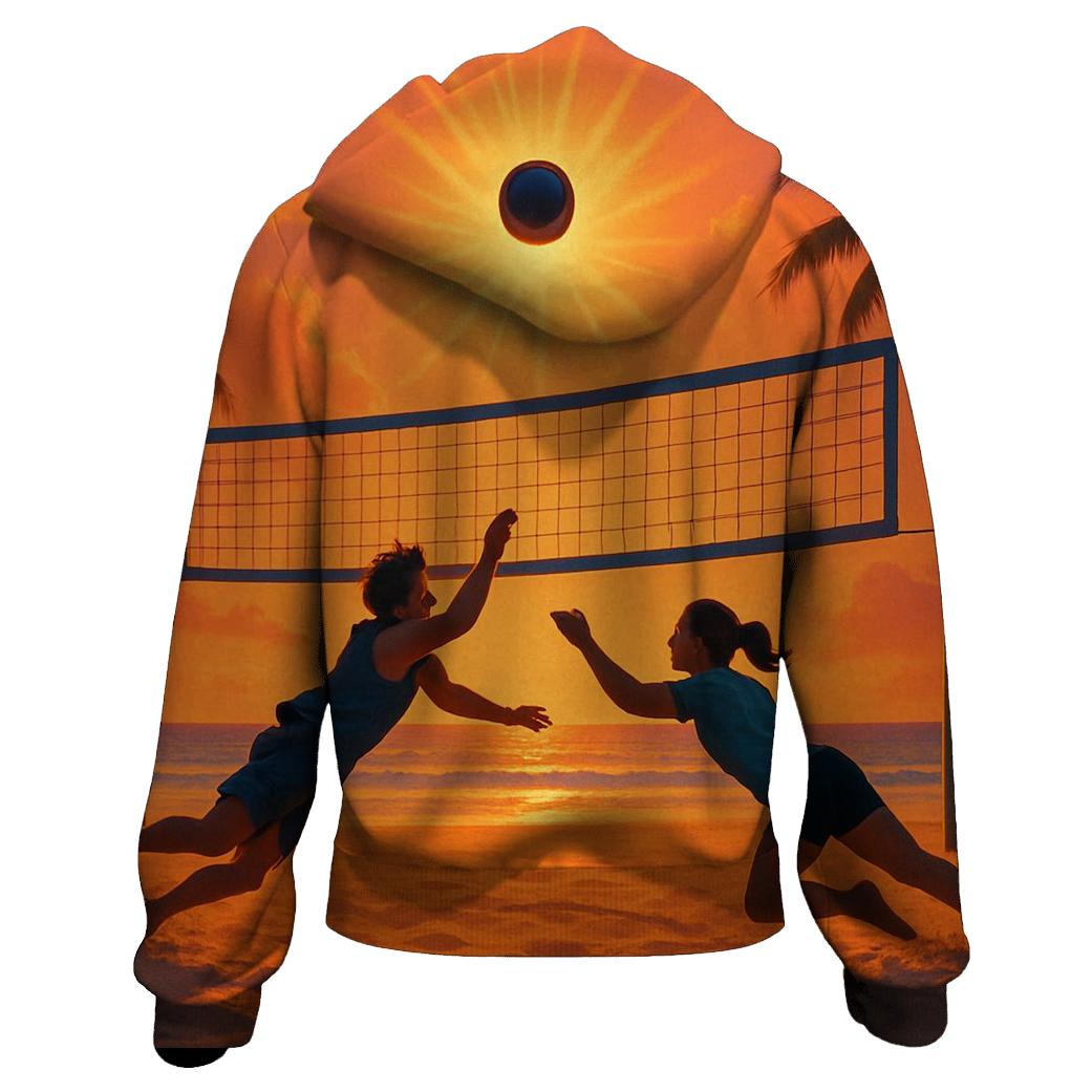 Beach Volleyball Sunset Rally zip-up hoodies