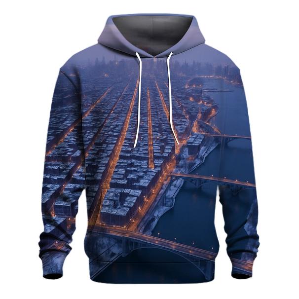 Aerial Winter Dusk Over Upper Manhattan graphic hoodies