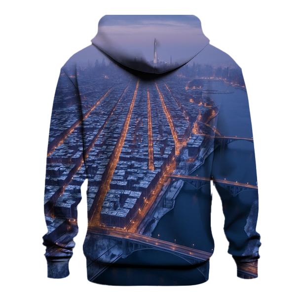 Aerial Winter Dusk Over Upper Manhattan graphic hoodies