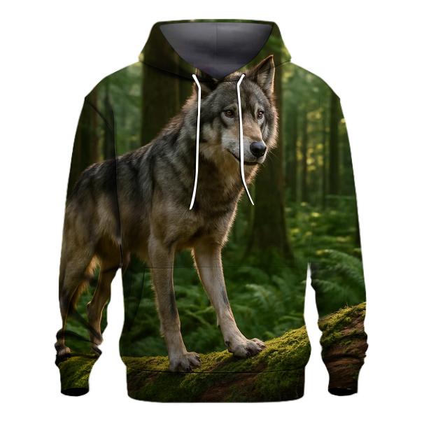 Forest Wolf Pausing On Fallen Cedar hoodie styles