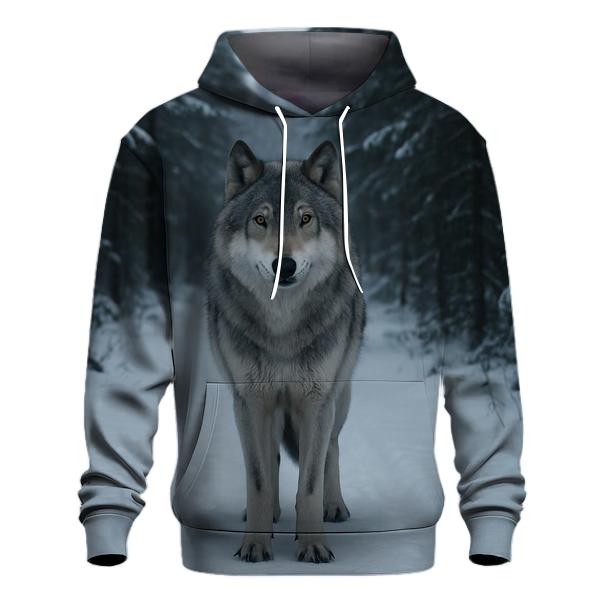 Grey Wolf Paused On Snowy Spruce Trail hoodie styles