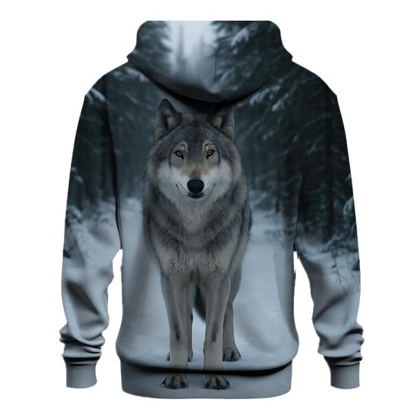 Grey Wolf Paused On Snowy Spruce Trail hoodie styles