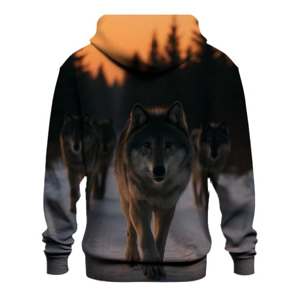 Wolf Pack Trotting Down Snowy Logging Road hoodie styles