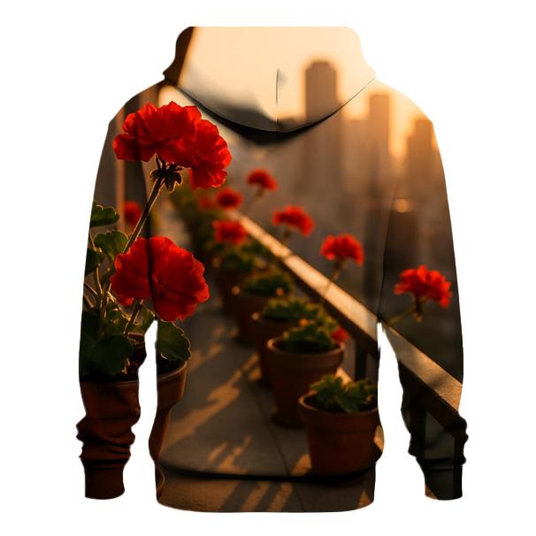 Urban Balcony Geraniums At Sunset printed hoodies