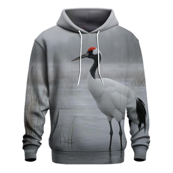 Red Crowned Crane In Winter Marsh Mist pullover hoodies
