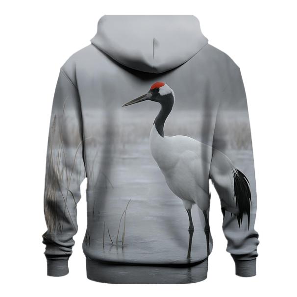 Red Crowned Crane In Winter Marsh Mist pullover hoodies