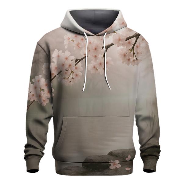 Riverbank Cherry Blossoms In Morning Mist premium hoodies