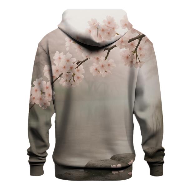 Riverbank Cherry Blossoms In Morning Mist premium hoodies