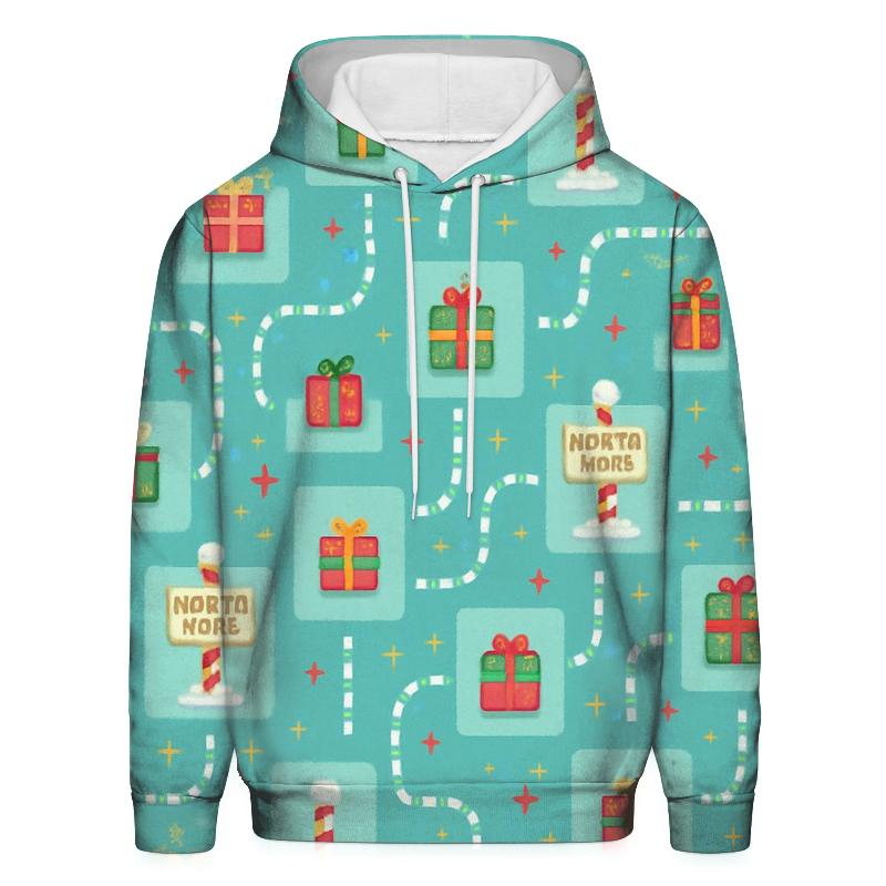 North Pole Signpost Tile Trail Design graphic hoodies