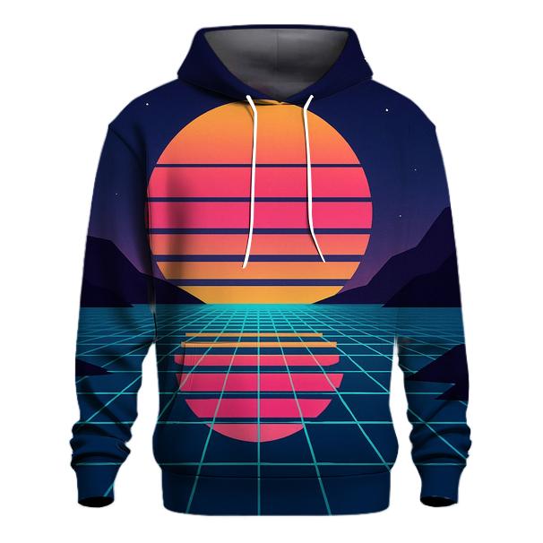 Digital Sunrise Over Grid Bay premium hoodies