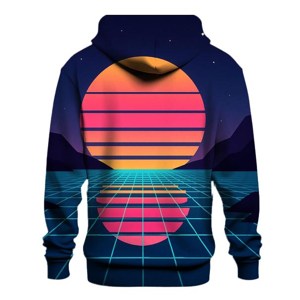 Digital Sunrise Over Grid Bay premium hoodies