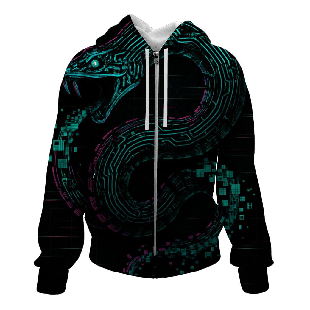 Digital Glitch Ouroboros heavyweight hoodies