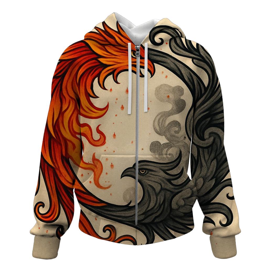 Twin Phoenix Ouroboros zip-up hoodies