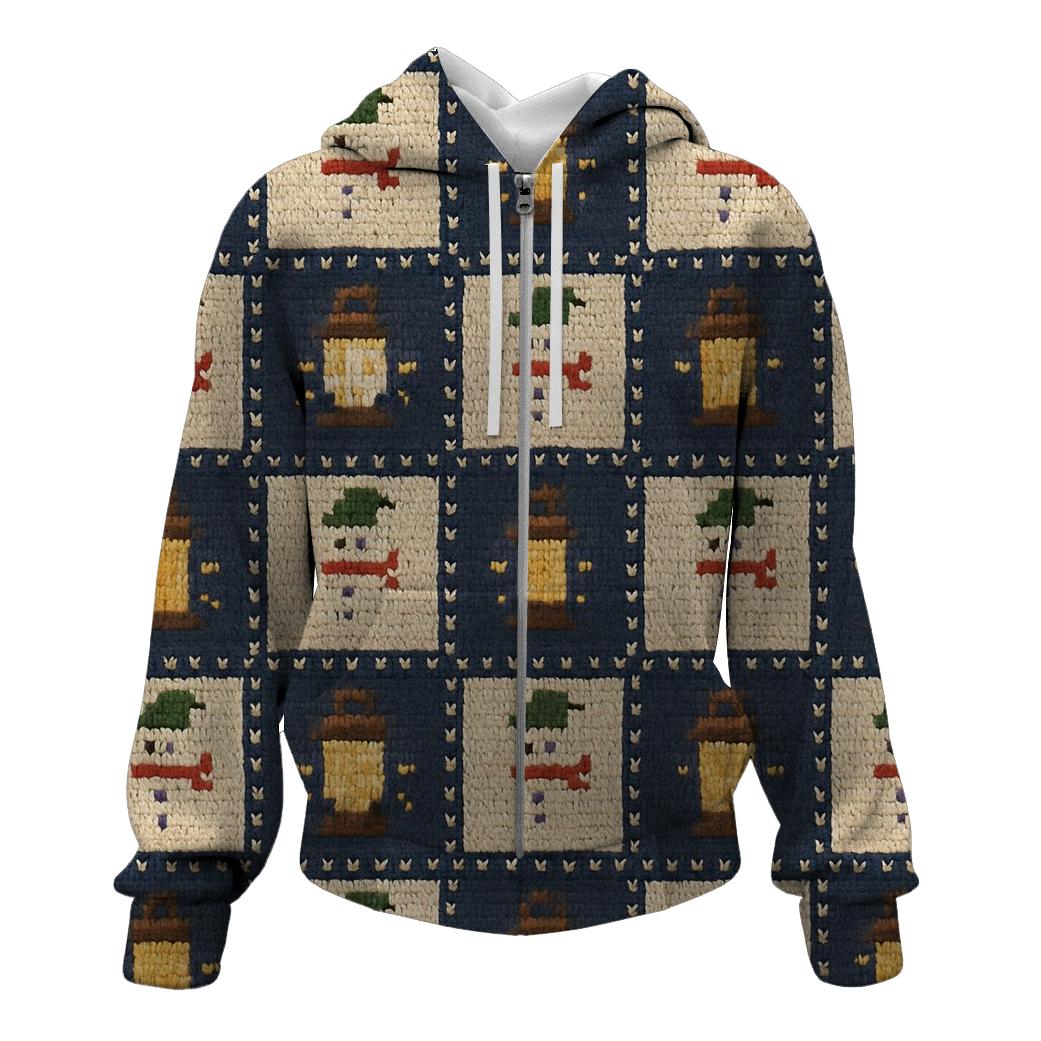 Snowman Lantern Checkerboard Design hoodie designs