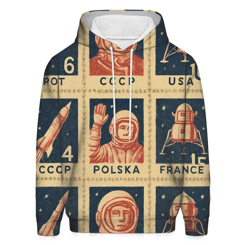 Retro Space Race Stamp Sheet heavyweight hoodies