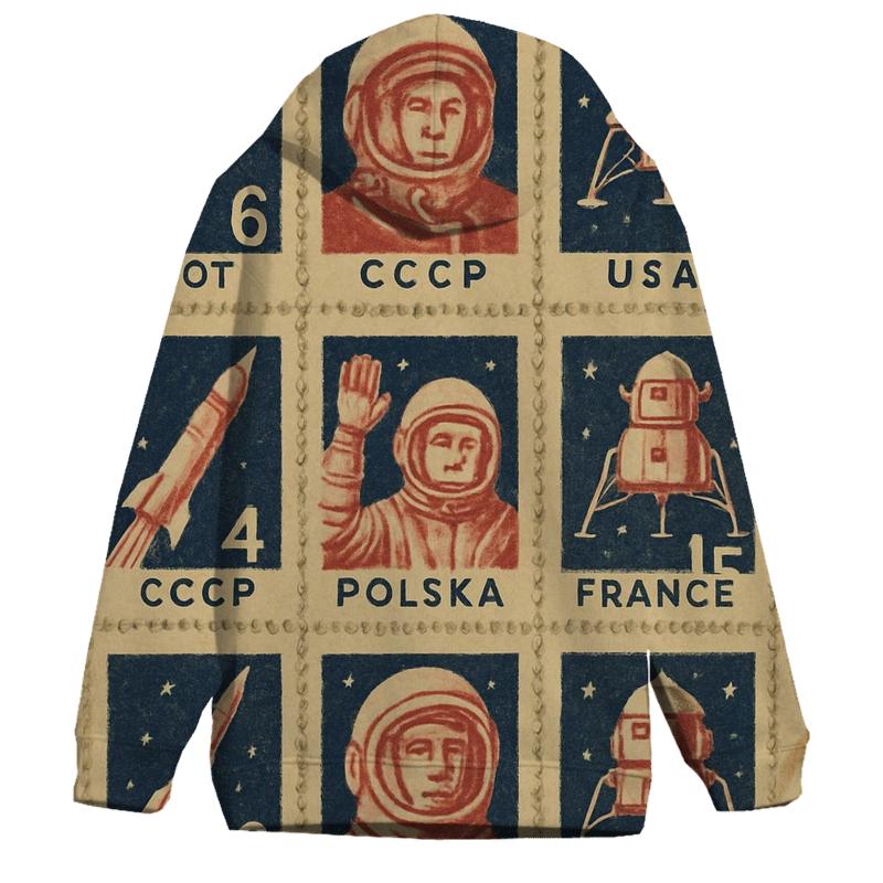 Retro Space Race Stamp Sheet heavyweight hoodies