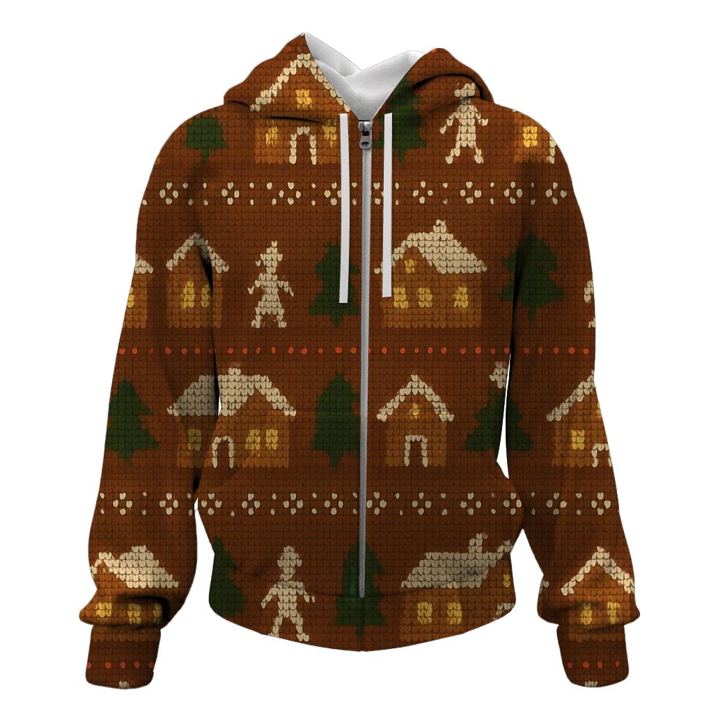 Gingerbread Pixel Village Rows Design graphic hoodies