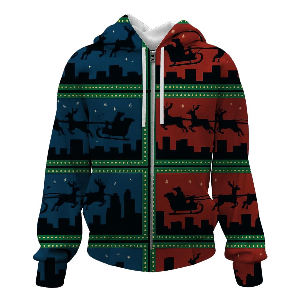 Santa Sleigh Skyline Panel Design custom hoodies